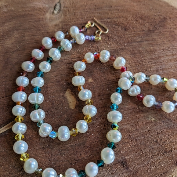 Pearl and Swarovski Crystal Rainbow GF Necklace - Picture 7 of 11
